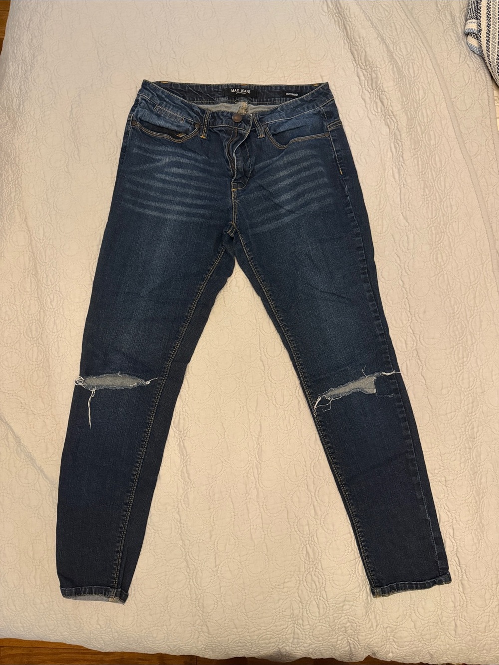 Max Jeans Dark Indigo Skinny Jeans with Knee Distress